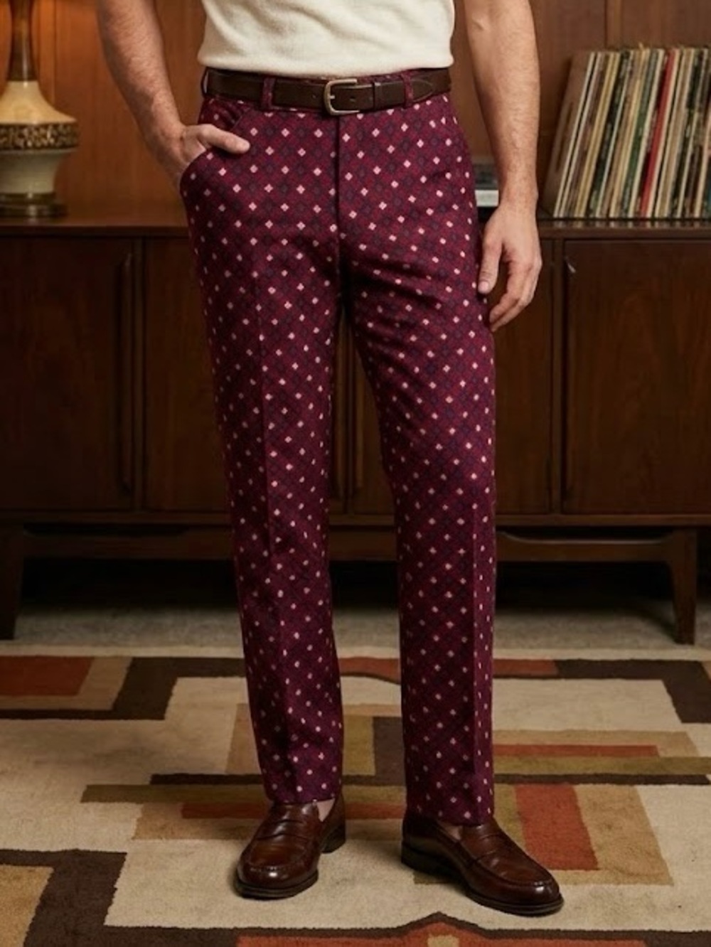 Swagger RARE Geometric Diamond Pants Retro Hippie Mod Disco Vintage 70s Trousers